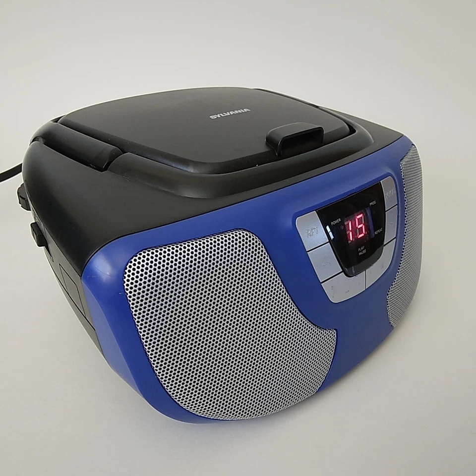 Модель Sylvania: SRCD1025 синий мини-бумбокс проигрыватель компакт-дисков радио шнур протестирован, работает - Изображение 3 из 4