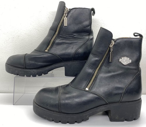 Harley Davidson Black Leather Motorcycle Riding Boots 82016 Double Zip Womens 10 - Picture 2 of 23