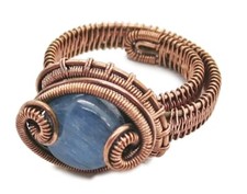 Adjustable Blue Kyanite Wire-Wrapped Ring in Copper