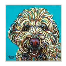 Blue Pop Style Bright Shaggy Dog Portrait,Design by Carolee Vitaletti