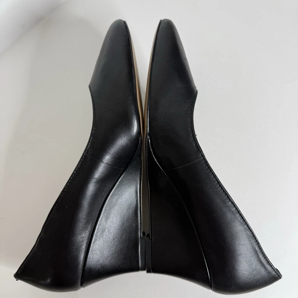 Zapatos de salón Adrienne Vittadini para mujer de cuero negro sin cordones con cuña talla 8M formales Foto 3 de 4