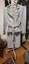 Vintage Bergamo by EBI Pastel Tweed  Silk Floral Trim 2 Pc Skirt Suit 8