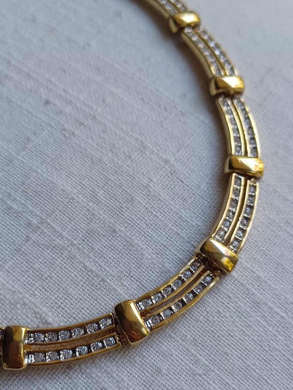 Goldplated CZ Bar Link Necklace Choker Fine Costume Piece 17 Inch Vintage WOW