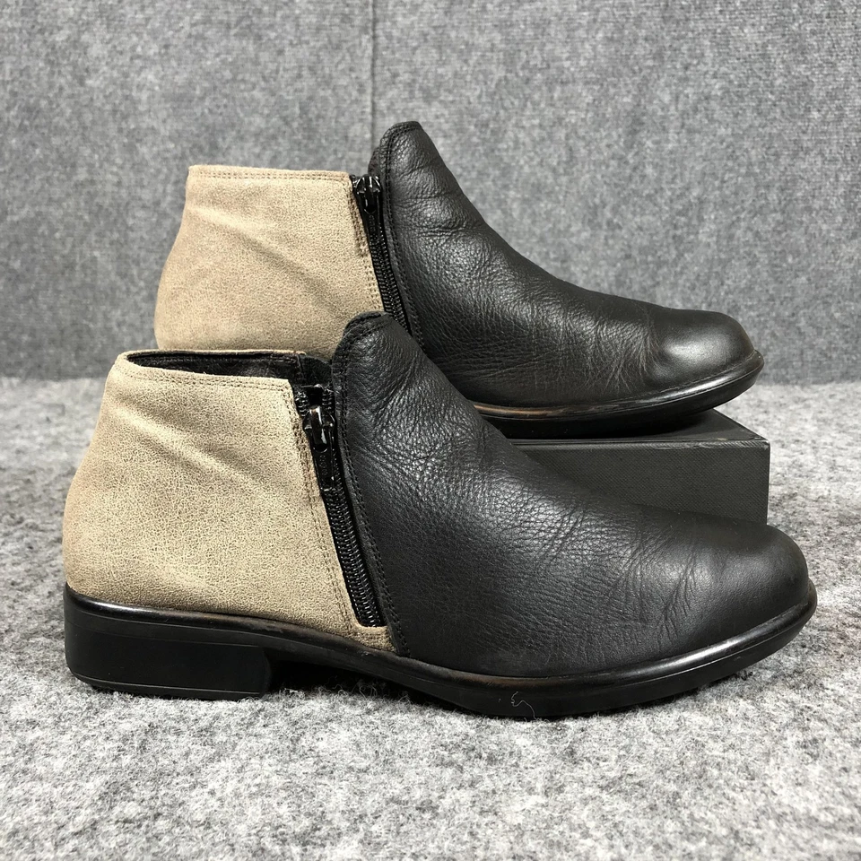 Naot Botas Mujer Talla 9 Negro Beige Cuero Gamuza Tobillo Cremallera Zapatos Cómodos Foto 2 de 4