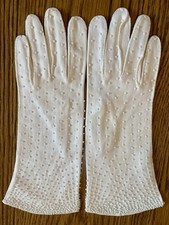 Vintage Ivory White Cotton Beaded Gloves Size 6 1/2
