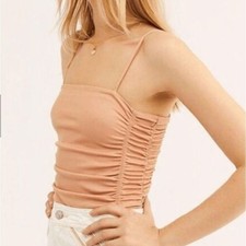 Free People NWT On Your Side Bodysuit Ruched Tan Sleeveless, Size Small