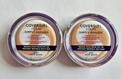 2 PACK COVERGIRL & Olay Simply Ageless Foundation 225 BUFF BEIGE EXP 2027 Sealed