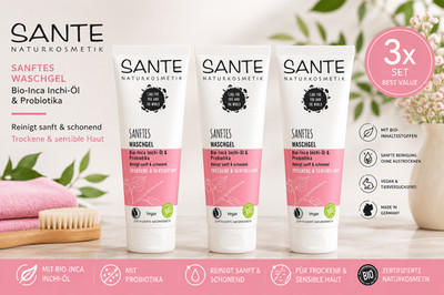 SANTE Sanftes Waschgel Bio-Inca Inchi-Öl & Probiotika 3x100ml 3er Set Vegan