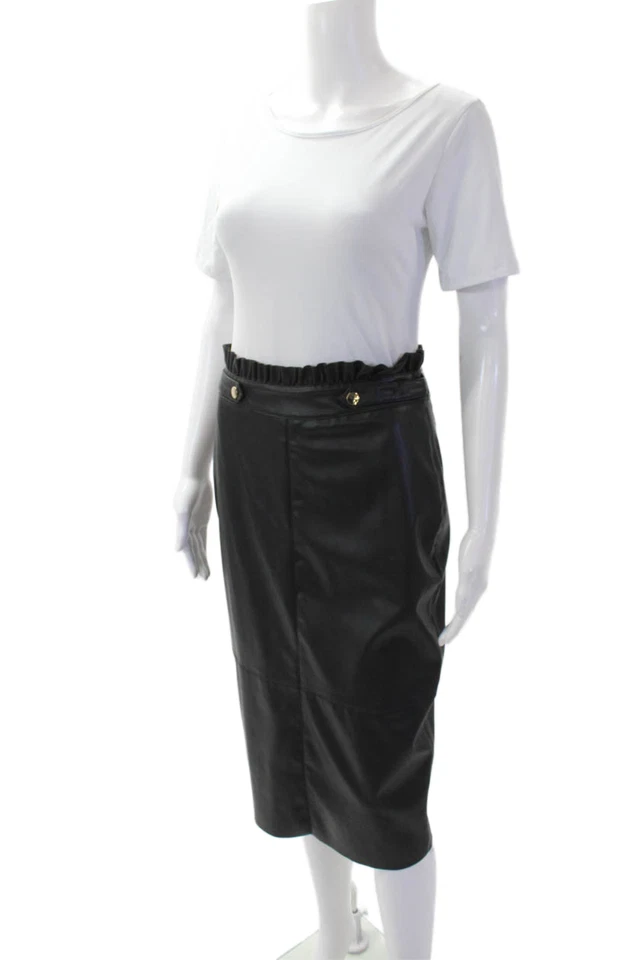 Zara Womens Vegan Leather Ruffle Detail Zip Back Skirt Black Size Medium - Image 2 of 4
