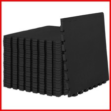 ProsourceFit Exercise Puzzle Mat 3/4-inch EVA Foam Interlocking Tiles Black 96