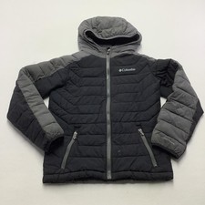 Columbia Jacket Youth Medium 10/12 Black Hooded Omni-Heat Puffer Zip Insulated