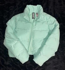 Mint Green Gym Shark Puffer Crop Women's Size Small Full Zip Jacket