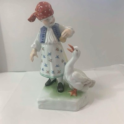 Price Reduced   Excellent Condition   Herend Duck and Girl Figurine