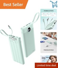 Portable Power Bank 10000mAh Slim Travel Charger with 5 Outputs Built-in Cables