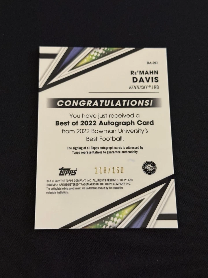 2022-23 Bowman U Best of 2022 Auto Blue Refractor /150 #BA-RD RAY RE’MAHN DAVIS - Image 2 of 2