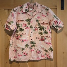 VINTAGE RJC Shirt Men's Sz XL Pink Flamingo Palm Print Camp Hawaiian USA Made