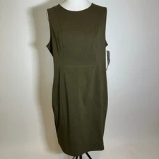 NWT Nina Leonard Olive Green Sleeveless Sheath Dress Career Womens Size Large L