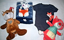 BABY RED FOX THEME: NWT BLANKET; 9 MTH. BODYSUIT; NWT PLUSH TOY; 2nd PLUSH TOY