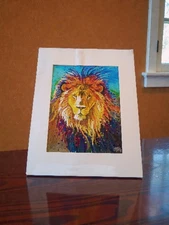 Signed Lion Heart Energy Giclée Print Colorful Lion Art Matted Spiritual Art
