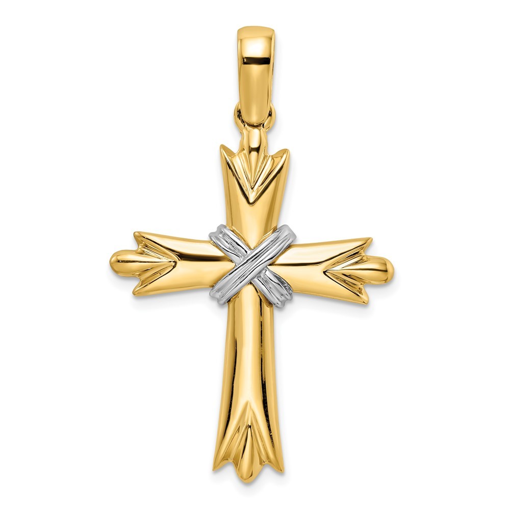 14K Two-tone Gold Polished with X-center Cross Pendant L-1.93 Inch 7.34gm