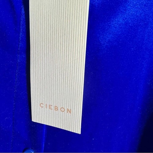 Ciebon Amira Oversized Button Down Velvet Velour Royal Flue Blue Blouse Medium - Picture 9 of 12
