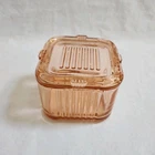 Federal Glass Pink Square Refrigerator Dish Depression Ribbed Fridgie Food Saver