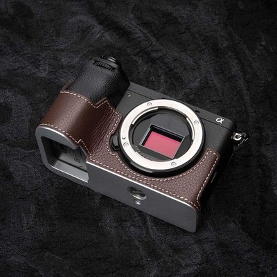 Vintage Genuine Leather Half-Wrap Camera Case Protector for Sony A6700 Coffee