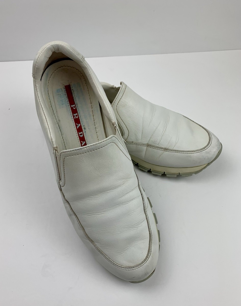 PRADA SPORT Sneakers Slip-on Shoes Leather White Italy Women's