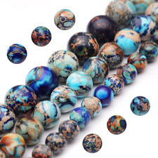 Natural Gemstone Beads for Jewelry Making,8Mm Mixed Blue Imperial Jasper Polishe