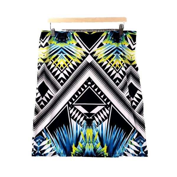 Rockmans Skirt Womens Pencil Size L Black White Blue Yellow Stretch Knit