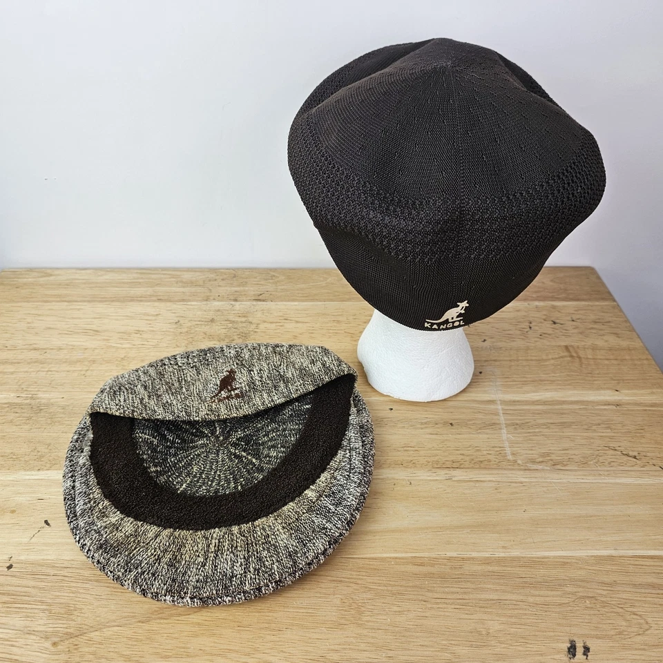 Kangol L XL Marrón Tostado Tropic 504 Ventair Gorra Plana Tejida Hombres Sombrero Lote Dos Informales Foto 2 de 4