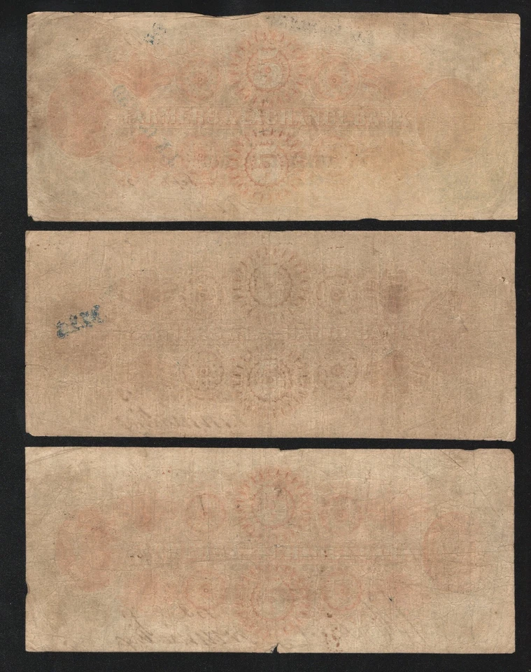 DEALERS LOT of (3) 1853 $5 CHARLESTON, SC FARMERS & EXHANGE BANK OBSOLETE 3771 - Image 2 of 2
