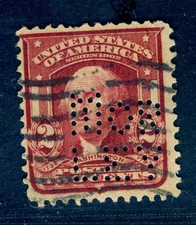US Perfins, 2 cent #319, M191, rated C+, MOR/LEY