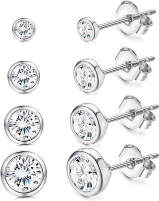 4 Paar Ohrstecker Silber 925 Klein Runde Zirkonia Ohrstecker Set für Damen Herre