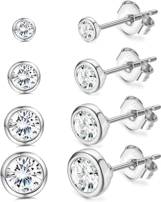 4 Paar Ohrstecker Silber 925 Klein Runde Zirkonia Ohrstecker Set für Damen Herre - Bild 1 von 4