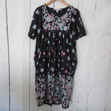Only Necessities House Dress L 18 20 Black Floral Short Sleeve Mumu Pockets