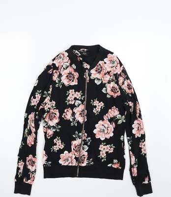 F&F Damenjacke schwarz Blumenmuster Größe 8 Reißverschluss