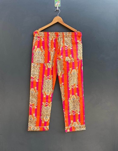 Indian 100% Cotton Orange Tiger Printed PJ Sets Women's Sleepwear Night Suit US - Picture 4 of 5