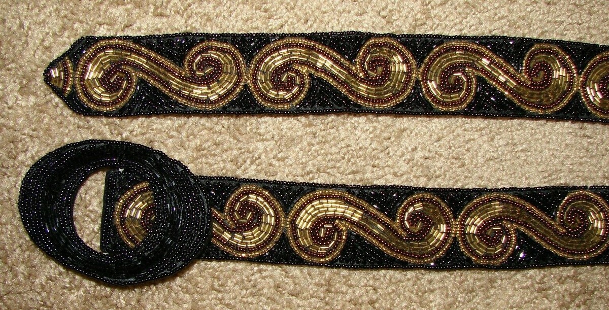 Vintage Morgan Taylor Handmade Beaded Black & Gold Dress 
