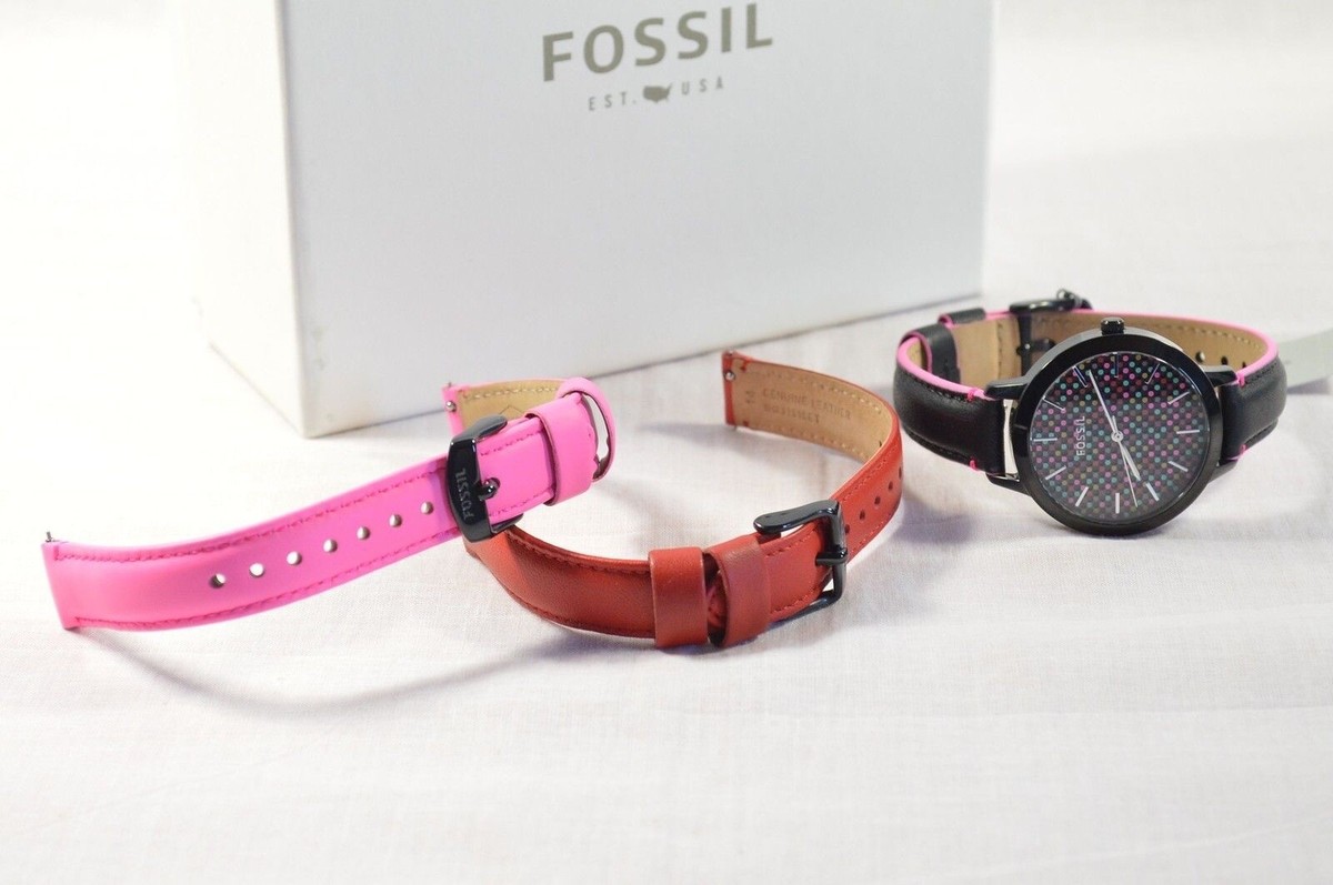 New Fossil Ladies Watch Rainbow Dial Black Leather Multi  display picture 1