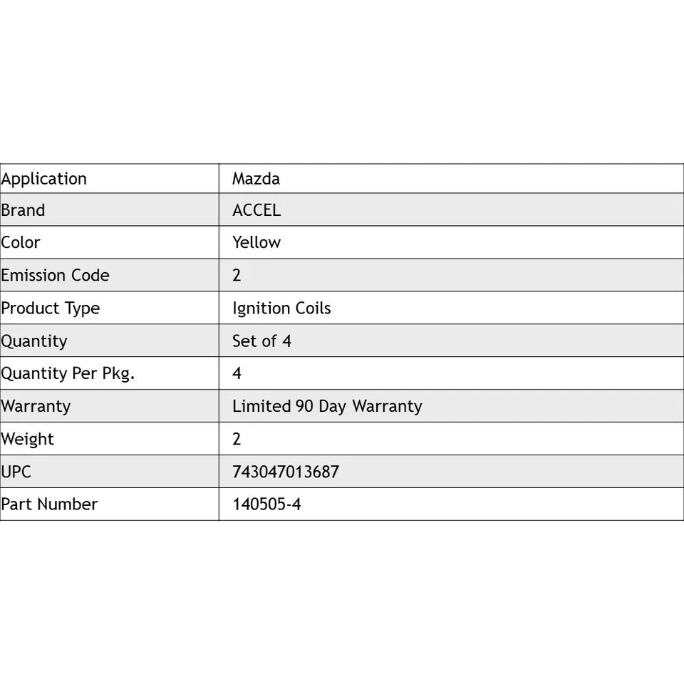 Bobina de encendido Accel amarilla - Juego de 4 SuperCoil para motores Mazda 2.0/2.3L - I4 Foto 4 de 4