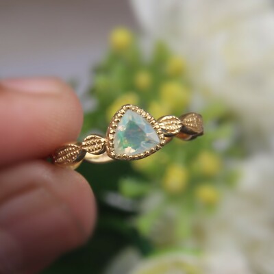 Triangle Ethiopian Opal Gemstone 18k Gold Plated Eternity Women Fashion  Rings