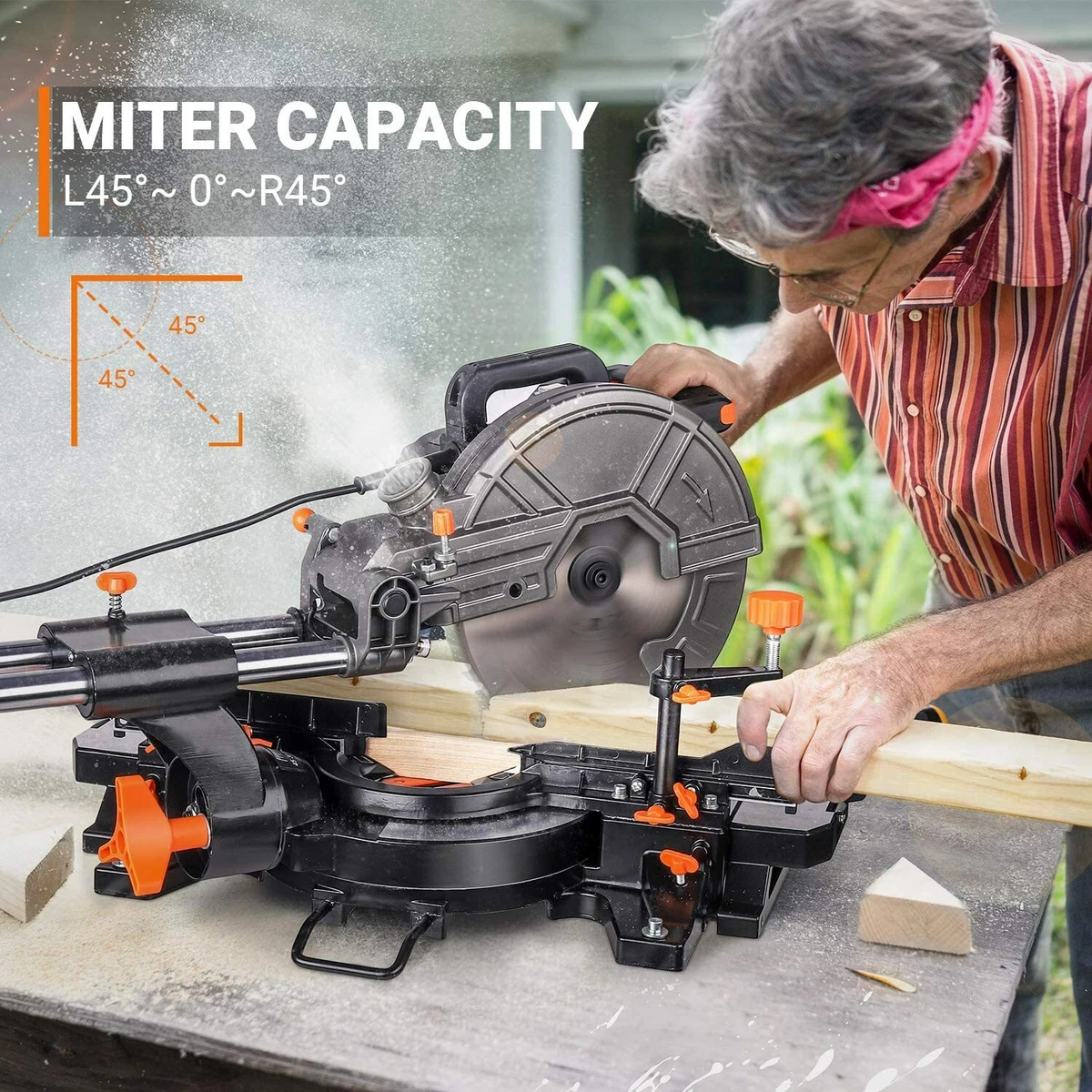 TACKLIFE Sliding Compound Miter Saw Double Speed 3200 4500rpm 2000W 40T 48T B