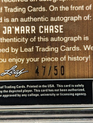 JA'MARR CHASE Rookie Auto 2021 Leaf Valiant Orange Prizm SP /50 RC - 第 7/7 張圖片