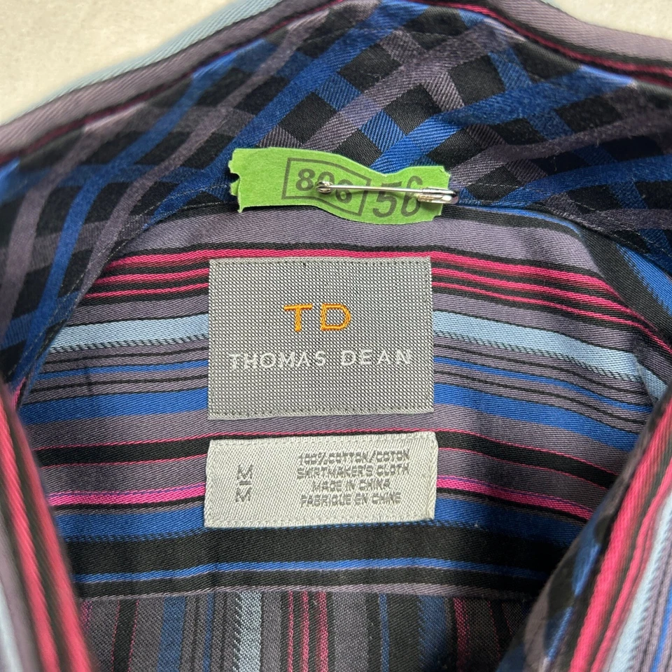 Thomas Dean Striped Shirt Long Mens Medium Purple Blue Multicolor - Image 4 of 4