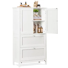 Freestanding Bathroom Floor Storage Organizer Cabinet with 2 Drawers and 2 Doors