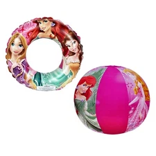 Disney Princess Kids Floaties Inflatable 20" Swim Ring Tube +Pool Beach Ball Toy
