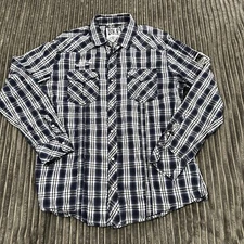 BKE Western Shirt Mens XL Blue Plaid Supreme Heritage Pearl Snap Rockabilly