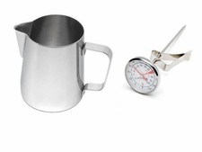 Stainless Steel Milk Coffee Cappuccino Latte Frothing Jug 600ml and Thermometer!