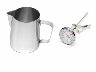 Edelstahl Milch Kaffee Cappuccino Latte Aufschäumkanne 600ml und Thermometer!